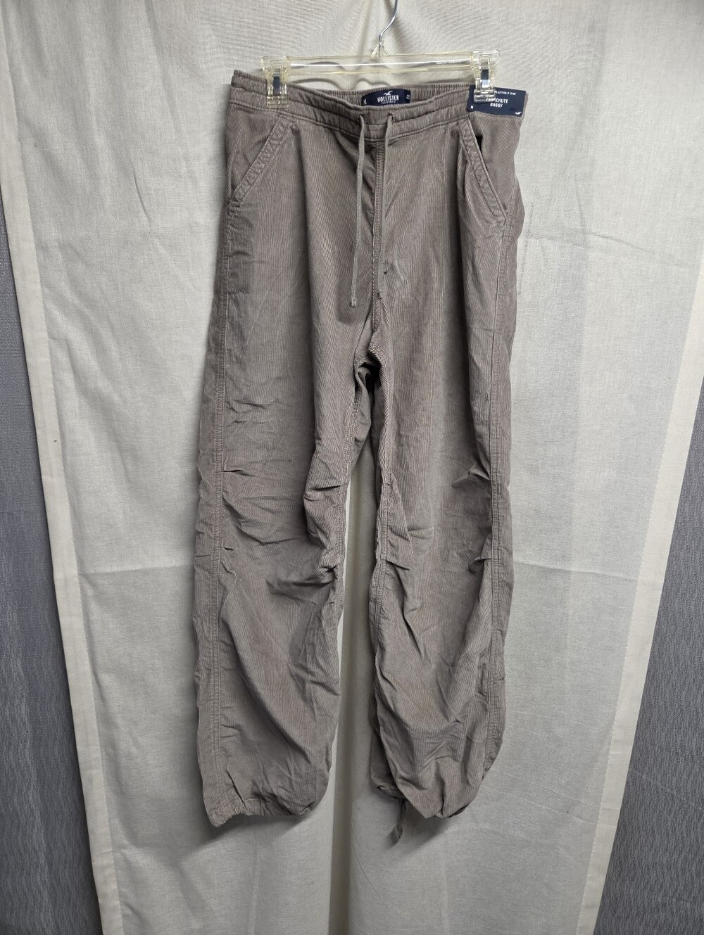 Hollister Women's Taupe Drawstring Corduroy Parachute Pants
